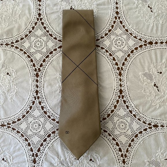 Valentino Cravatte silk tie tan & black rare - Picture 1 of 12